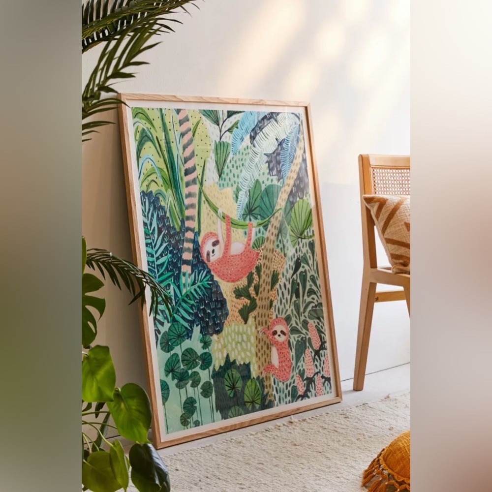 🦥 UO Ambers Textiles Jungle Sloth Art Print 18x24 - Picture 3 of 9